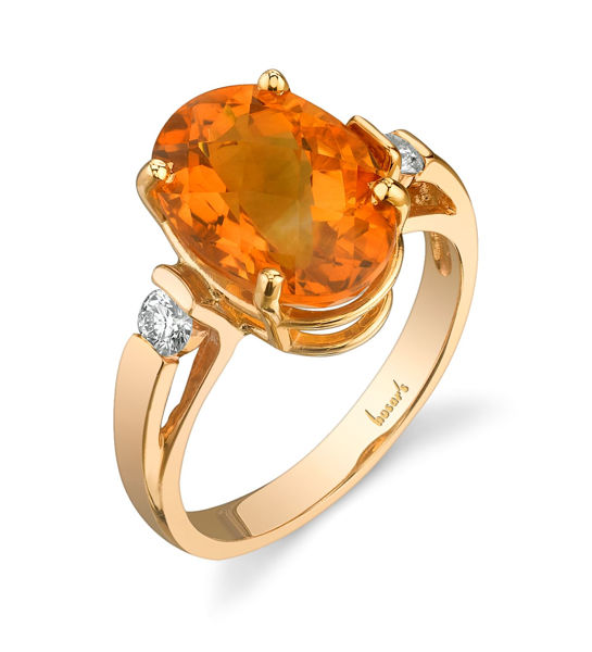 14Kt Yellow Gold Classic Three Stone Diamond and Large Oval Citrine Ring