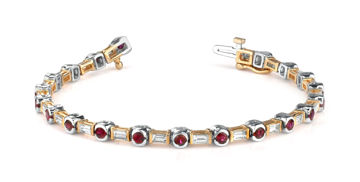 14Kt. White and Yellow Gold Bezel Set Ruby and Baguette Diamond Bracelet