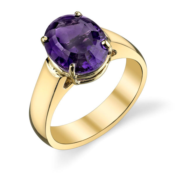 14Kt Yellow Gold Oval Amethyst Classic Solitaire Ring