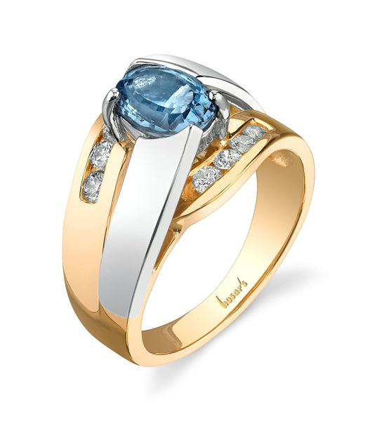 14Kt White and Yellow Gold Double Bypass Aquamarine and Diamond Ring