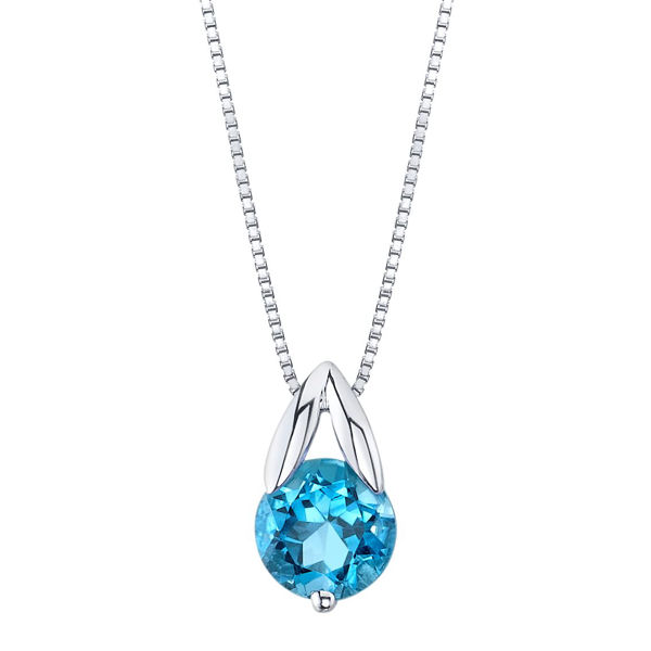 14Kt White Gold Classic Style Blue Topaz Solitaire Pendant