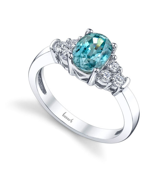 14Kt White Gold Classic Diamond Cluster and Oval Blue Zircon Ring