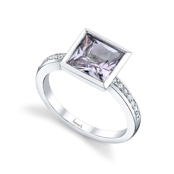 14Kt White Gold Princess Cut Pink Amethyst and Diamond Ring