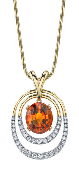14Kt White and Yellow Gold Dynamic Oval Citrine and Diamond Set Double Oval Pendant