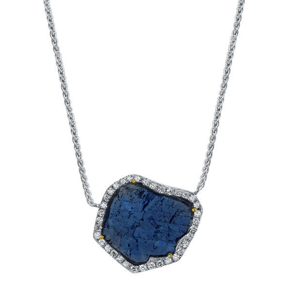 14Kt. White Gold One Of A Kind Sapphire Slab Necklace