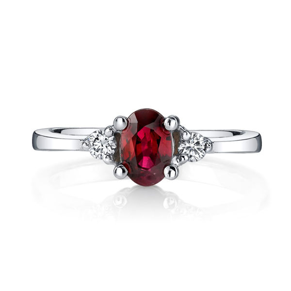 14Kt. White Gold Classic Three Stone Ruby and Diamond Ring