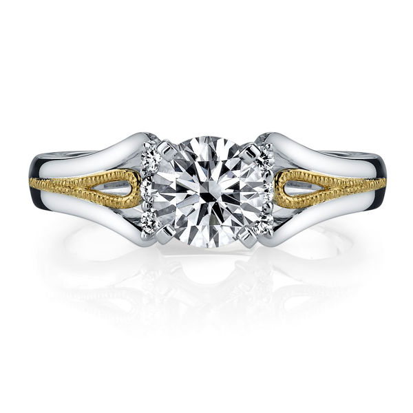 14Kt White and Yellow Gold Split Shank Diamond Engagement Ring with Rope Detail