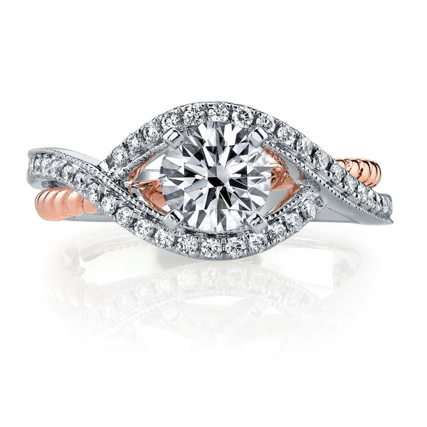 14Kt White and Rose Gold Bypass Diamond Engagement Ring with Rope Detail