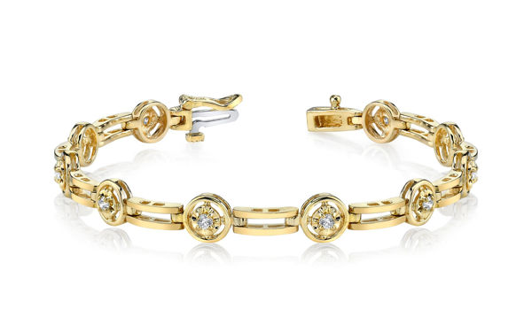 14Kt Yellow Gold Diamond Bracelet with Polished Links