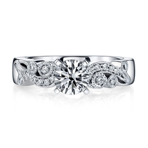 14Kt White Gold Antique Swirl Diamond Engagement Ring