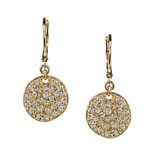 14Kt Yellow Gold Disk Style Earrings with Pave set Diamonds