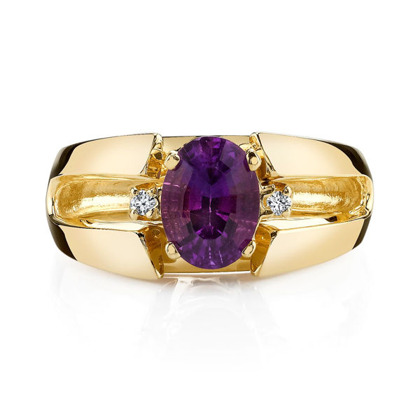 14Kt Yellow Gold Oval Amethyst and Diamond Wide Ring