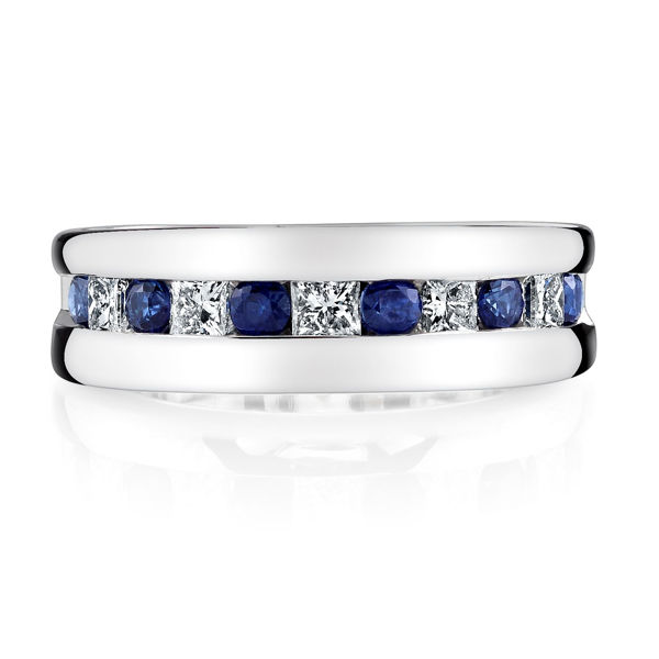 14Kt. White Gold Channel Set Princess Cut Sapphire and Diamond Ring