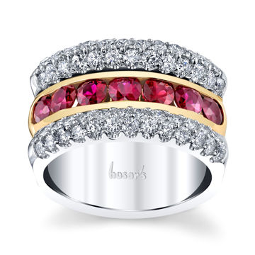 14Kt. White and Yellow Gold Three Row Ruby and Diamond Ring