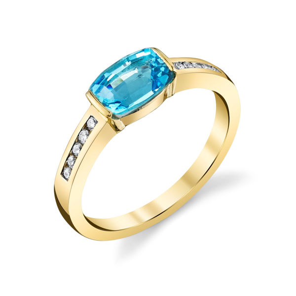 14Kt Yellow Gold Oval Blue Topaz and Channel Set Diamond Ring