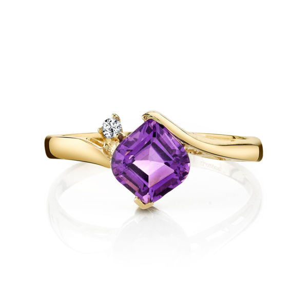 14Kt Yellow Gold Unique Cut Amethyst and Diamond Accent Delicate Bypass Ring