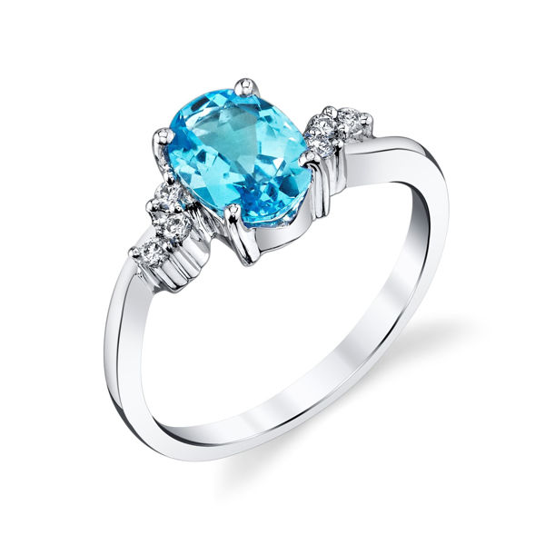 14Kt White Gold Curve Style Oval Blue Topaz and Diamond Ring