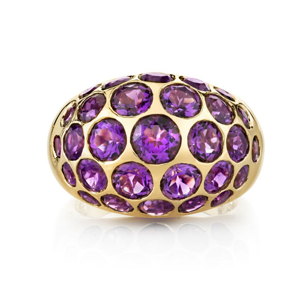 14Kt Yellow Gold Dynamic Scattered Amethyst Domed Ring