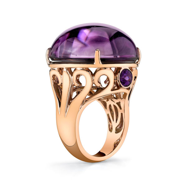 14Kt Rose Gold Bold and Dynamic Amethyst and Black Mother of Pearl Ring