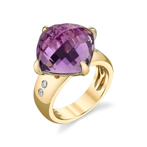14Kt Yellow Gold Unique Cabochon Amethyst and Diamond Wide Ring