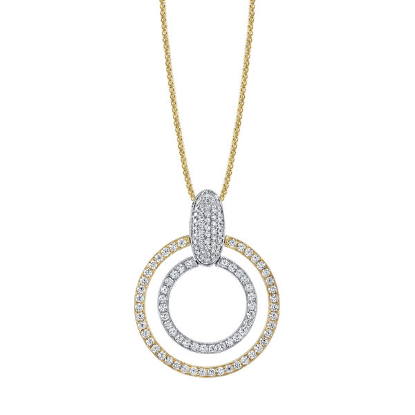 14Kt White and Yellow Gold Double Oval Diamond Pendant