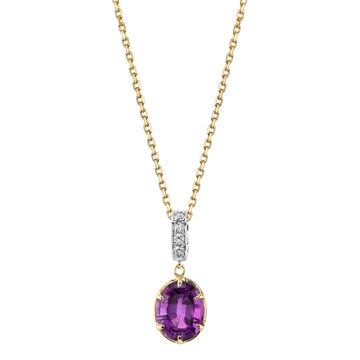 14Kt White and Yellow Gold Oval Amethyst Dangle and Diamond Bale Pendant