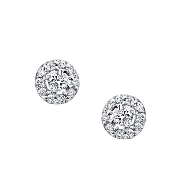 14Kt White Gold Classic Halo Stud Diamond Earrings