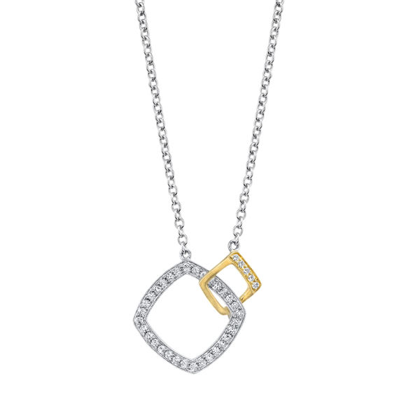 14kt White and Yellow Gold Linked Square Diamond Pendant