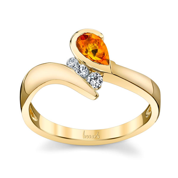 14Kt Yellow Gold Bypass Style Pear Shaped Citrine and Diamond Ring