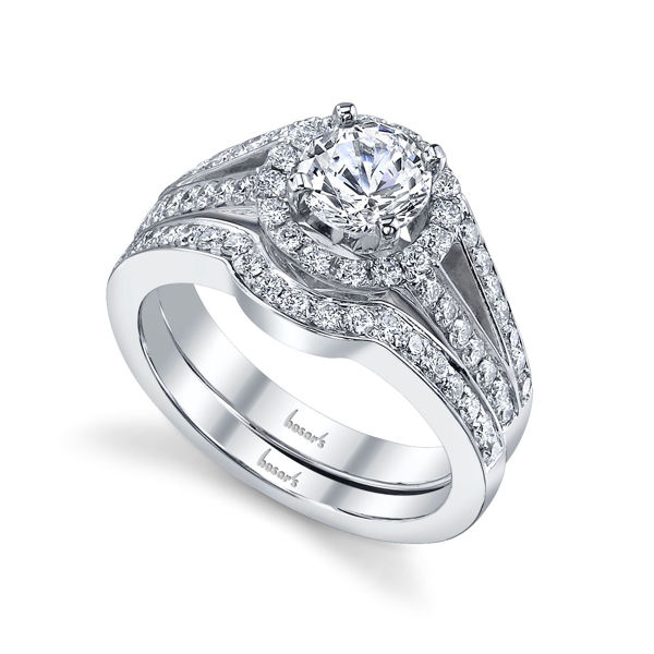 14Kt White gold Updated Split Shank Halo Diamond Engagement Ring