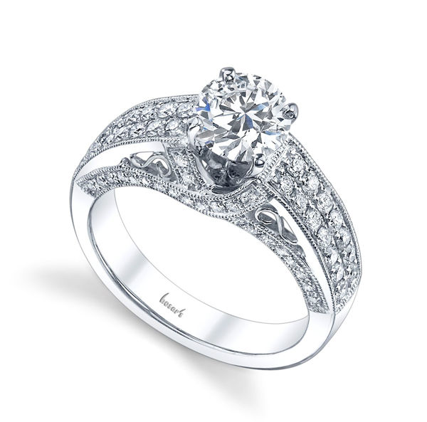 14Kt White Gold Vintage Cathedral Diamond Engagement Ring