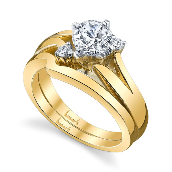 14Kt Yellow Gold Alluring Split Shank Three Stone Diamond Engagement Ring