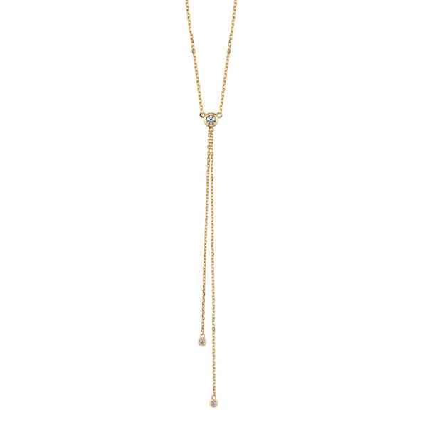 14Kt Yellow Gold 'Y' Necklace with Diamond Accents