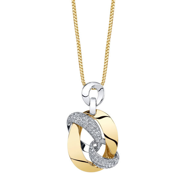 14kt White and Yellow Gold Diamond Pendant with Oval Crisscross Design