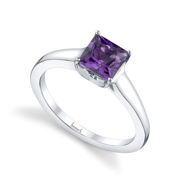 14Kt White Gold Princess Cut Amethyst Solitaire Ring
