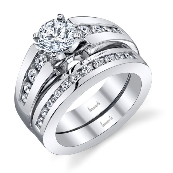14Kt White Gold Flared Channel Set Cathedral Diamond Engagement Ring