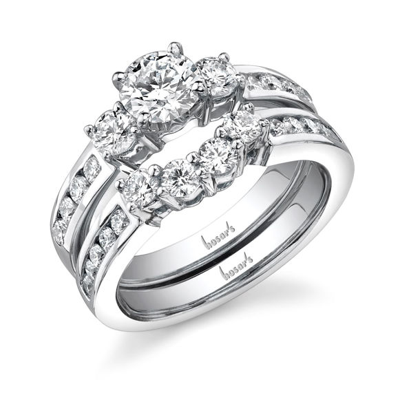 14Kt White Gold Classic 3 Stone Style Diamond Engagement Ring