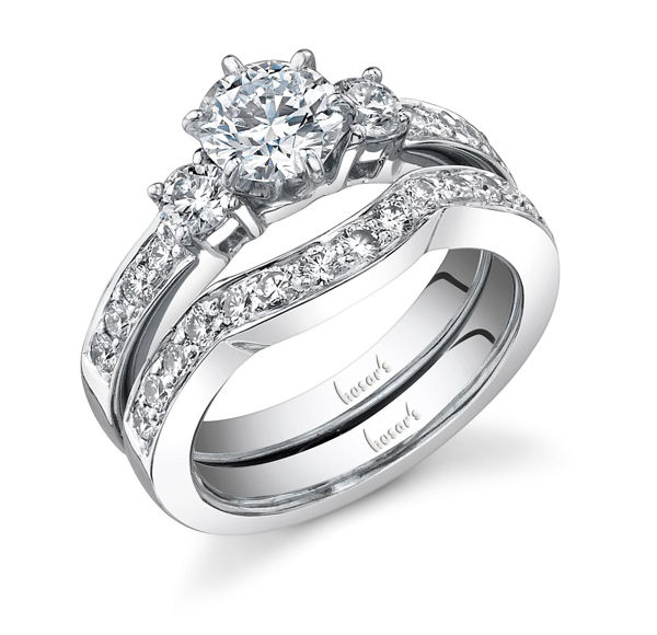 Picture of 14Kt White Gold Curved Prong Set Diamond Wedding Band