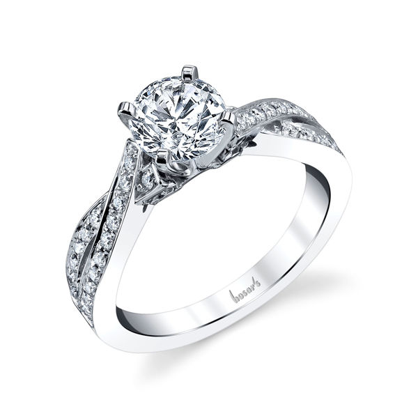14Kt White Gold Criss Cross Diamond Engagement Ring