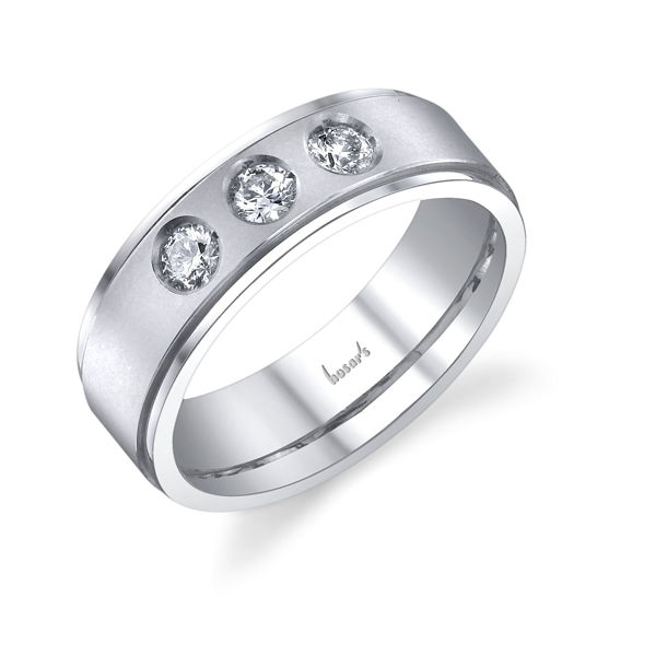 14Kt White Gold Men's Three-Stone Diamond Wedding Ring