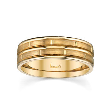 14Kt Yellow Gold Men’s Brick Patterned Wedding Ring