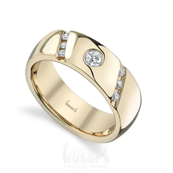 14Kt Yellow Gold Men's Bezel Set Diamond Wedding Ring
