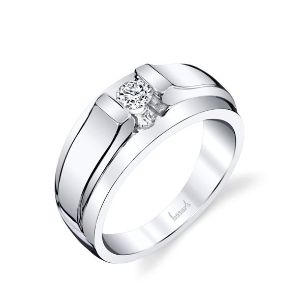 14Kt White Gold Men's Cathedral Style Diamond Wedding Ring