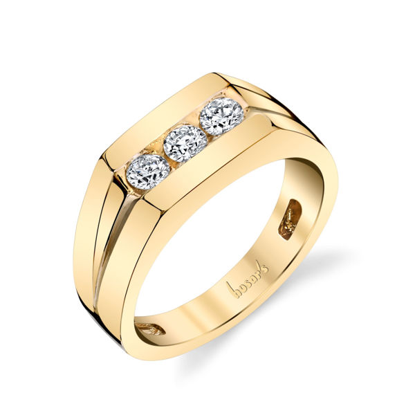 14Kt Yellow Gold Men's Tapered Diamond Wedding Ring with Rectangular Top