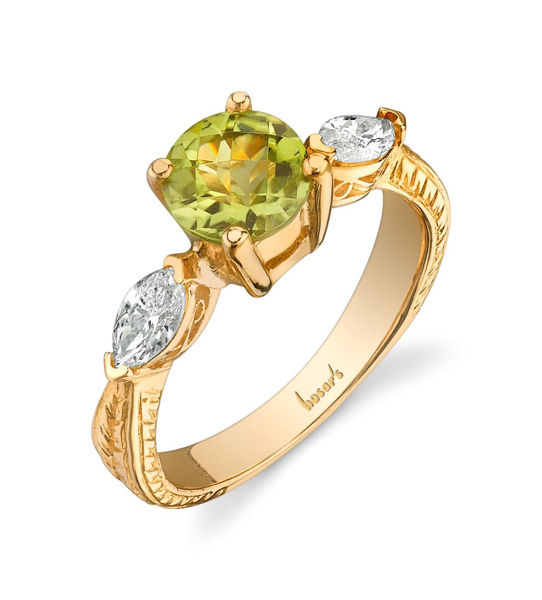 14Kt. Yellow Gold Vintage Style Peridot and Marquise Diamond Ring