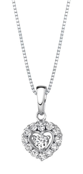 14Kt White Gold Diamond Pendant with Heart Shaped Halo