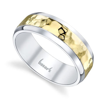 14KT White and Yellow Gold Men's Hammered Wedding Band