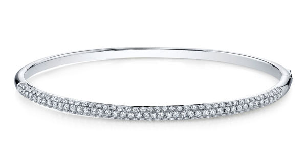 14Kt White Gold Contemporary Pave Diamond Bangle Bracelet