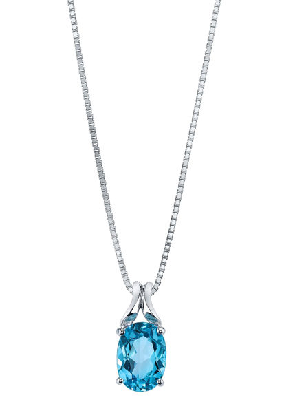 14Kt White Gold Oval Blue Topaz Soliaire Pendant