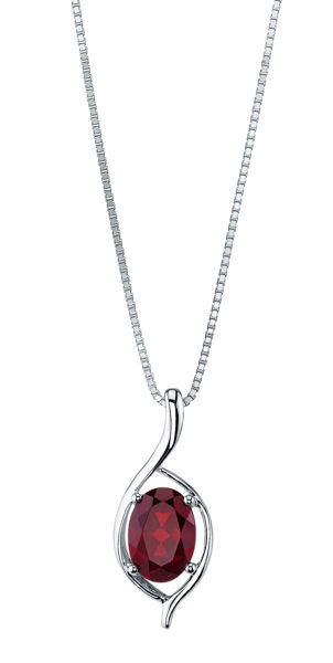 14Kt White Gold Graceful Pyrope Garnet Pendant Surrounded by a Polished Frame.